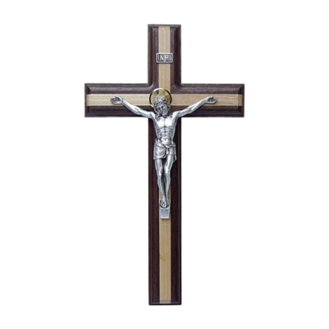 Walnut Crucifix with Maple Inlay, 11"