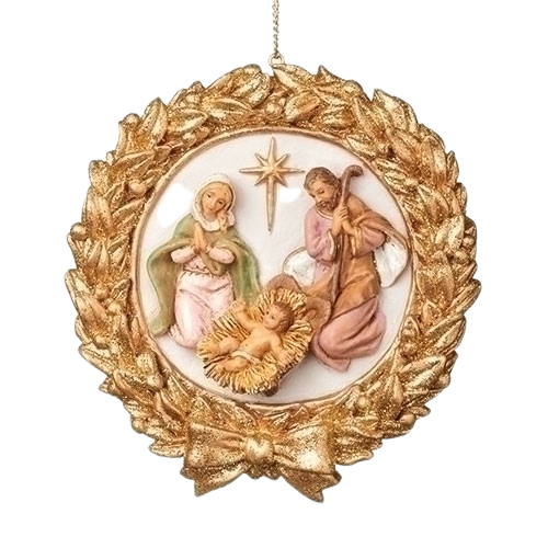 4" Round Holy Family in Gold Wreath is the 2023 Fontanini Event Ornament