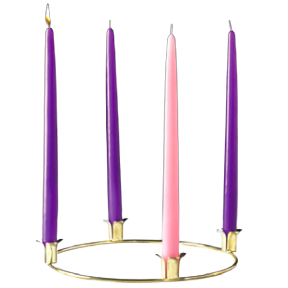 Gold Tone Advent Wreath Set with 3 Purple/1 Pink Candles
