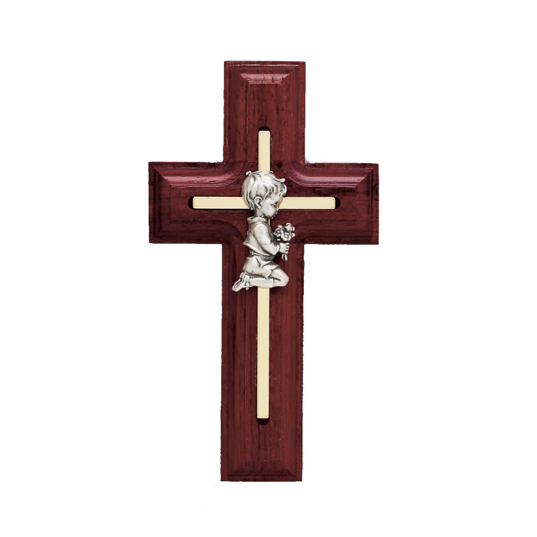 5" Rosewood Cross with Praying Boy 