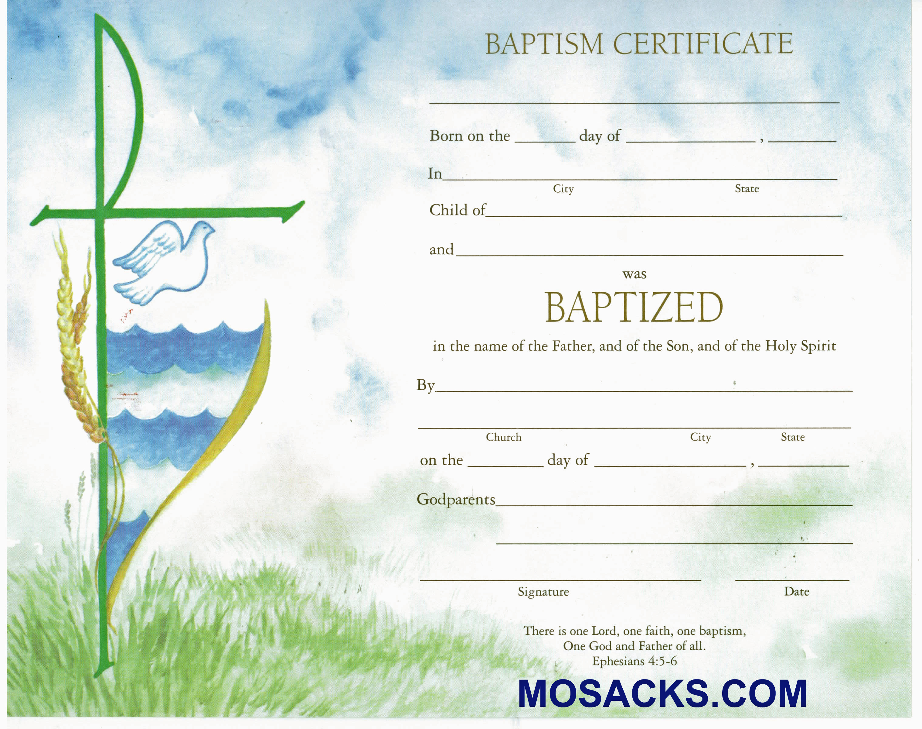 Baptism Certificate 8x10" full color-XD102B