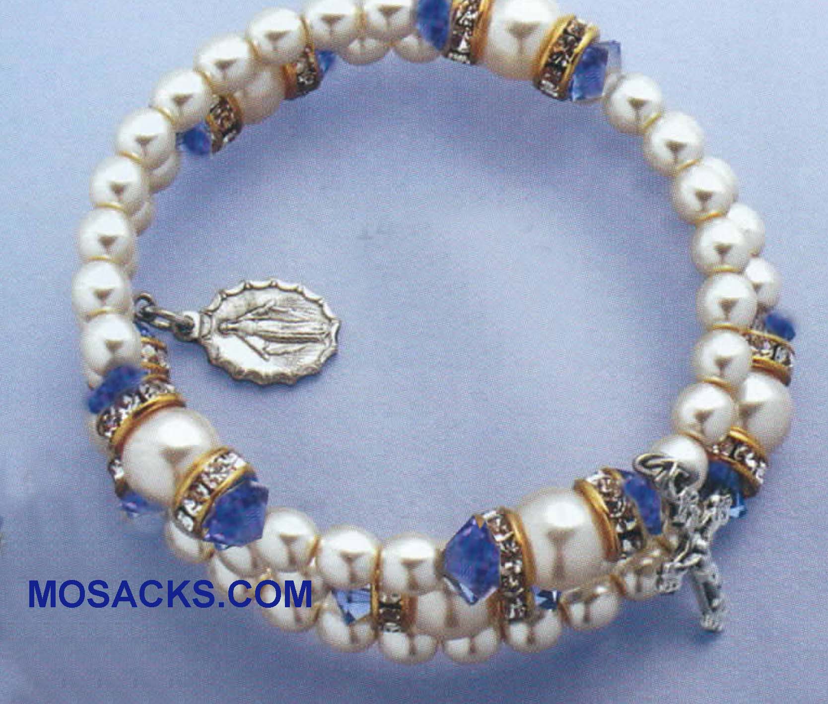 December Birthstone Rosary Bracelet Rosary Spiral Bracelet Blue Zircon -14298AQ Blue Zircon December Birthstone Rosary Wrap Bracelet