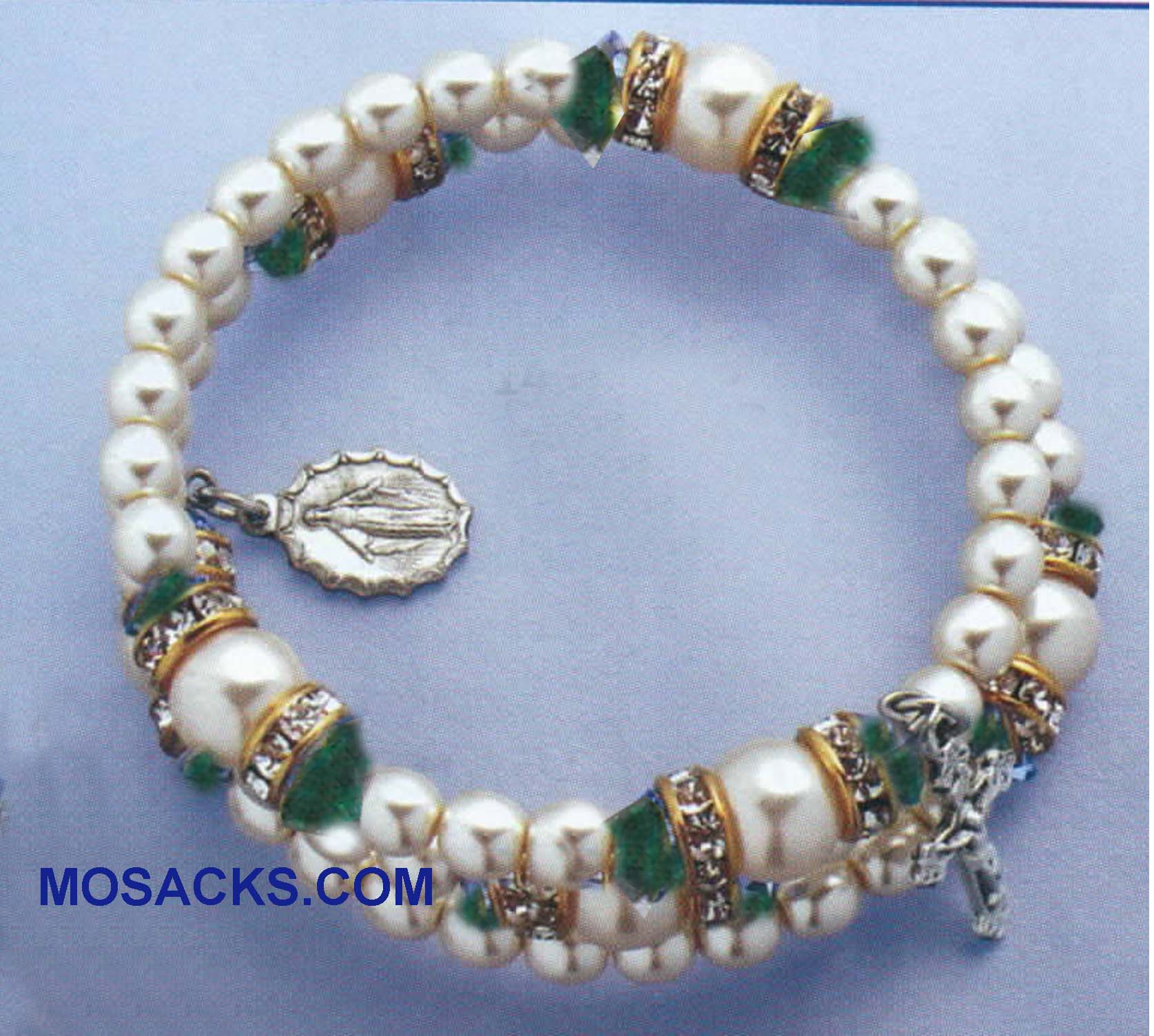 May Birthstone Rosary Bracelet Rosary Spiral Bracelet Emerald -14298EM Emerald May Birthstone Rosary Wrap Bracelet