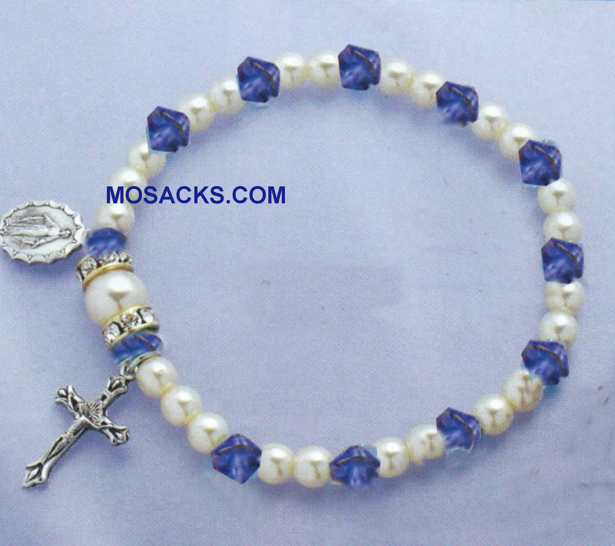 Birthstone Rosary Stretch Bracelet Blue Zircon