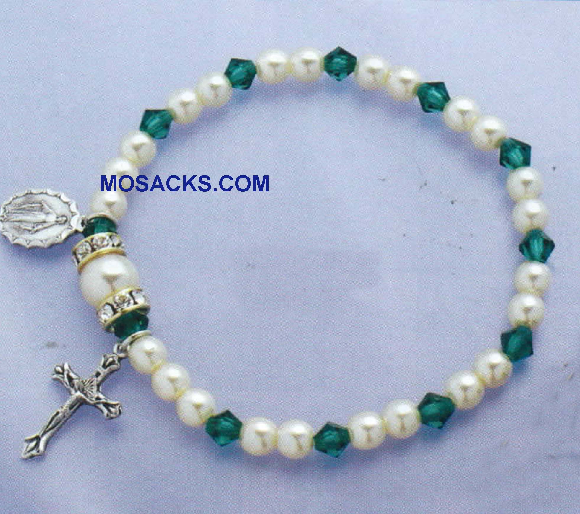 May Birthstone Rosary Stretch Bracelet Emerald – 45280EM Emerald One Decade Rosary Bracelet for May