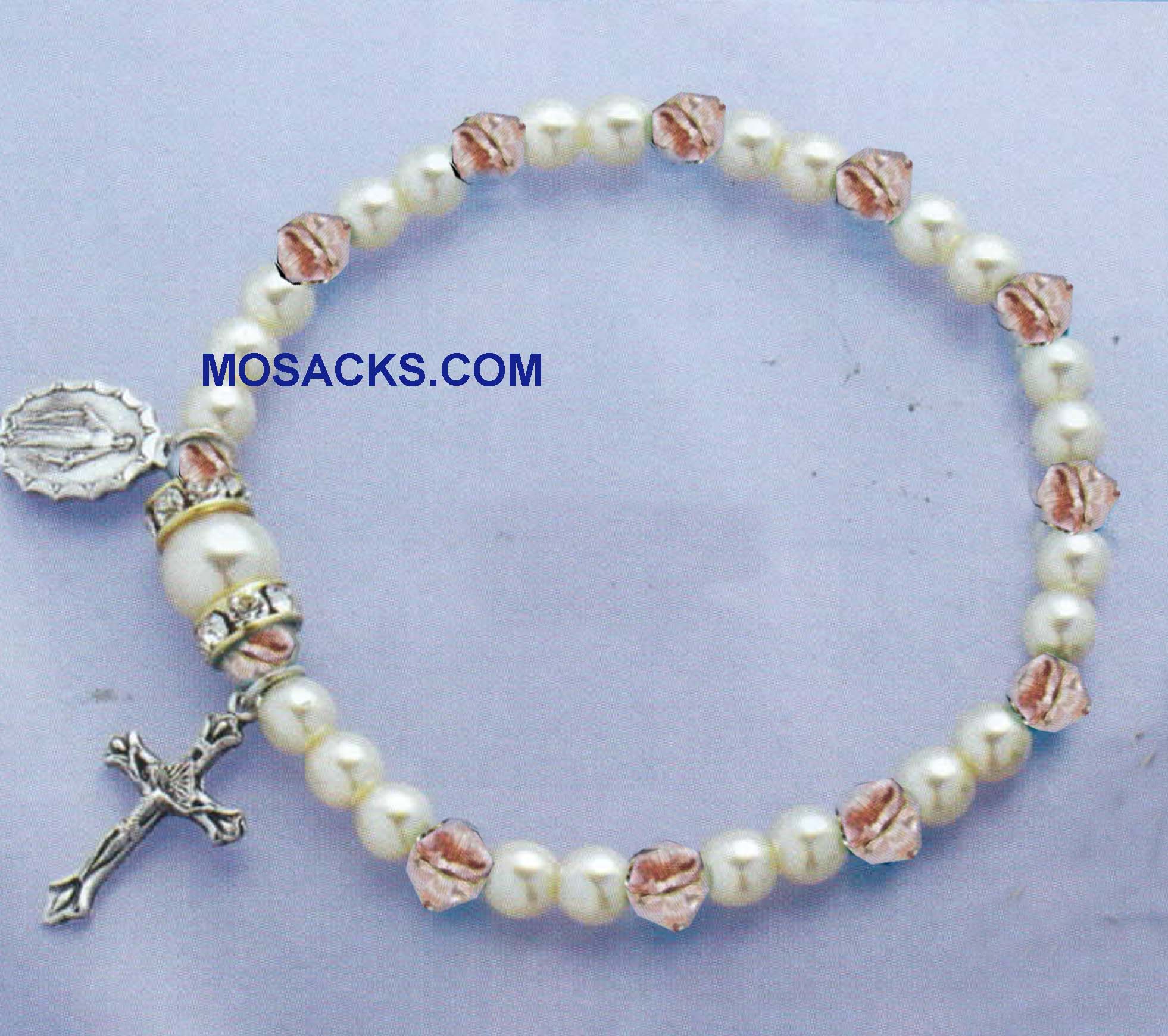 October Birthstone Rosary Stretch Bracelet Rose Zircon – 45280RZ Rose Zircon One Decade Rosary Bracelet for October