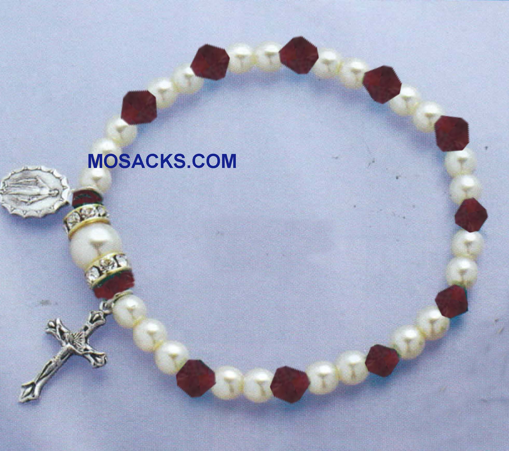July Birthstone Rosary Stretch Bracelet Ruby – 45280RB Ruby One Decade Rosary Bracelet for July