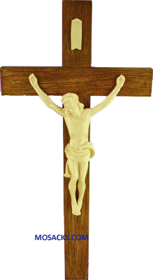 Brown and Tan Wood Grained 8 Inch Plastic Crucifix 185-1916