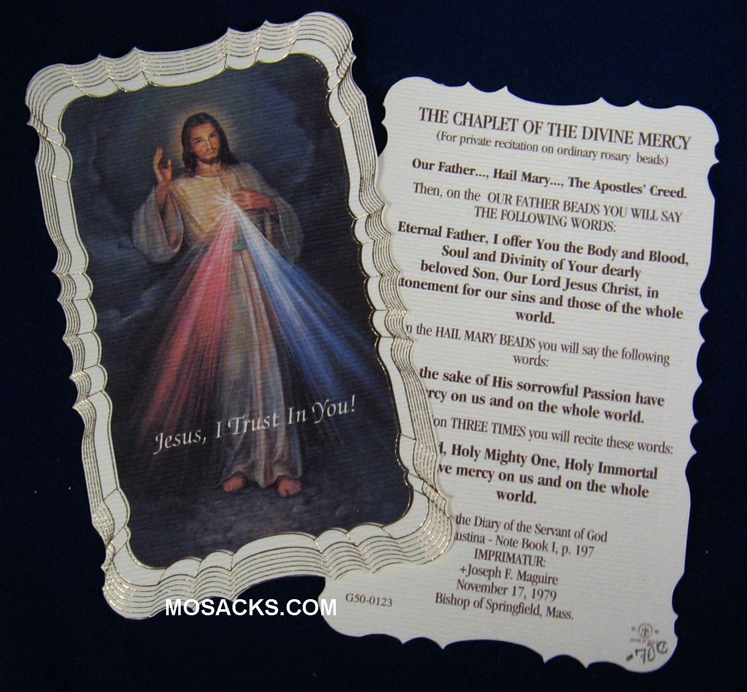 Chaplet Of Divine Mercy Paper Prayer Card 12-G50-123 Chaplet Of Divine Mercy Paper Holy Card 