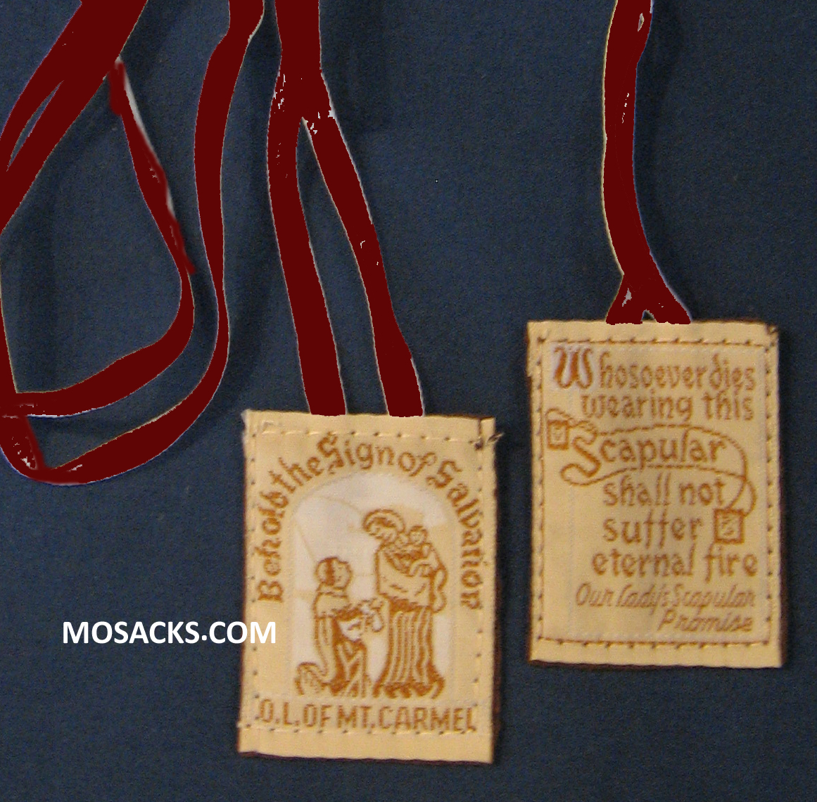 Cloth Embroidered Scapular on Brown Cotton Cord 64-SC/CL/BN