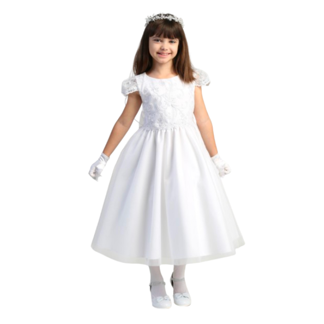 Communion Dress: Corded Tulle Bodice & Sequins