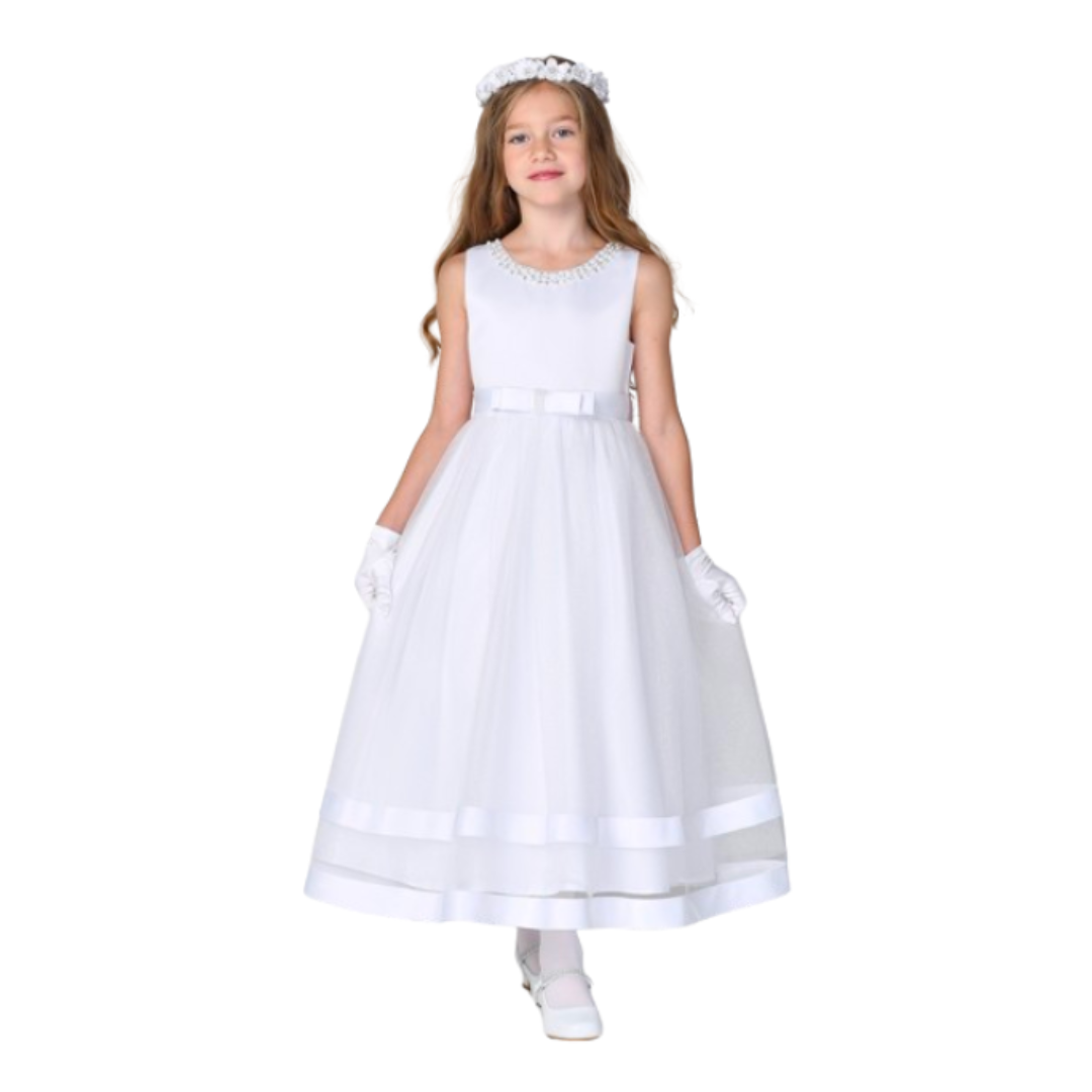 Communion Dress: Satin Bodice & Glitter Tulle Skirt