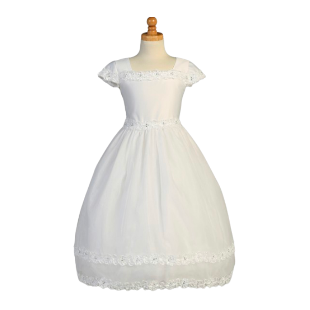 Communion Dress: Satin Bodice & Organza Skirt