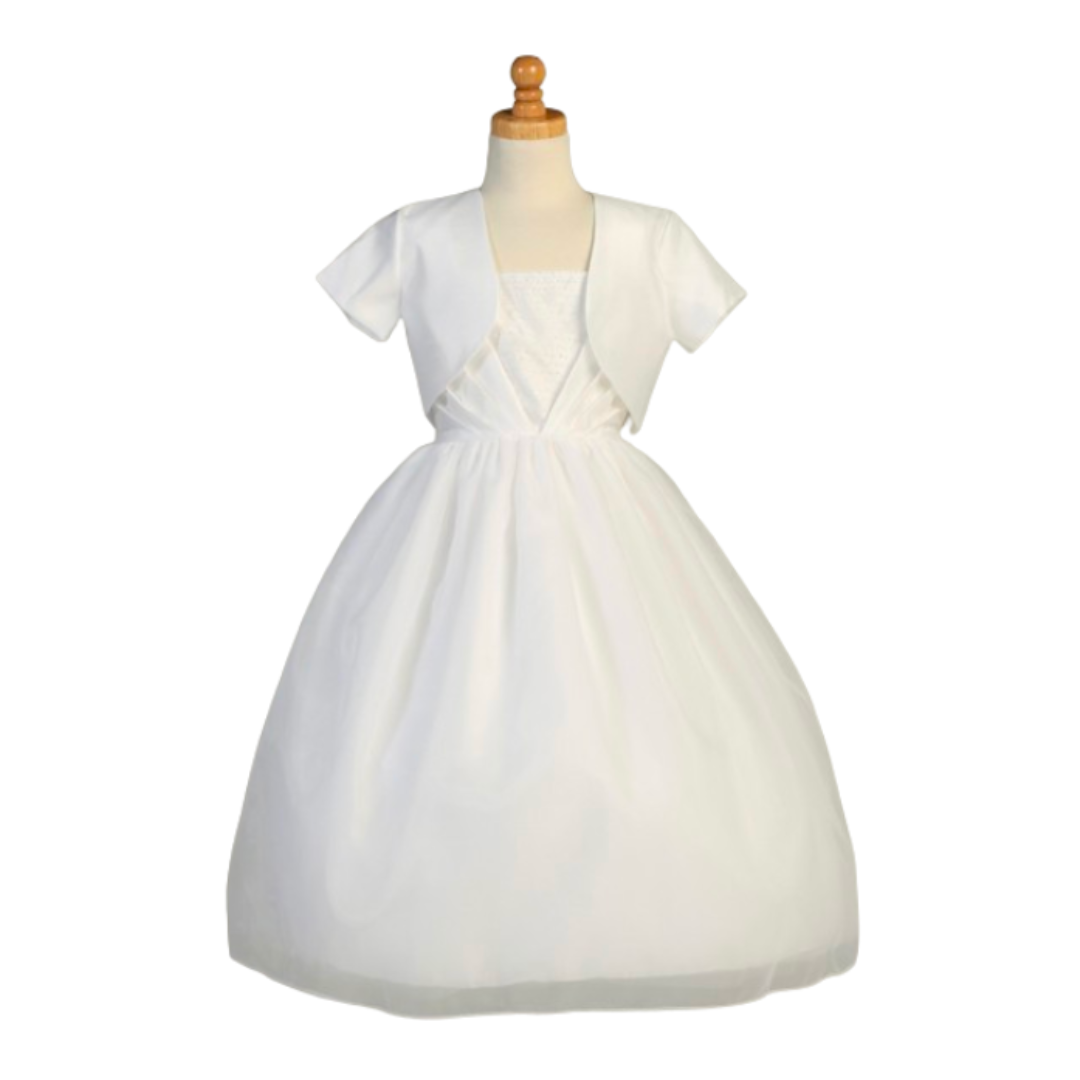 Communion Dress: Shantung Bodice & Organza Skirt
