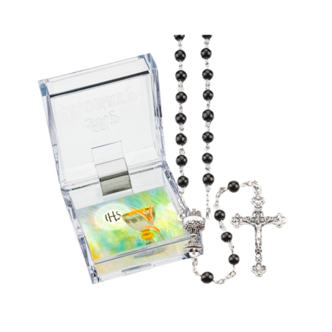 Communion Rosary 5mm Glass Bead Black 12-01335BKBX