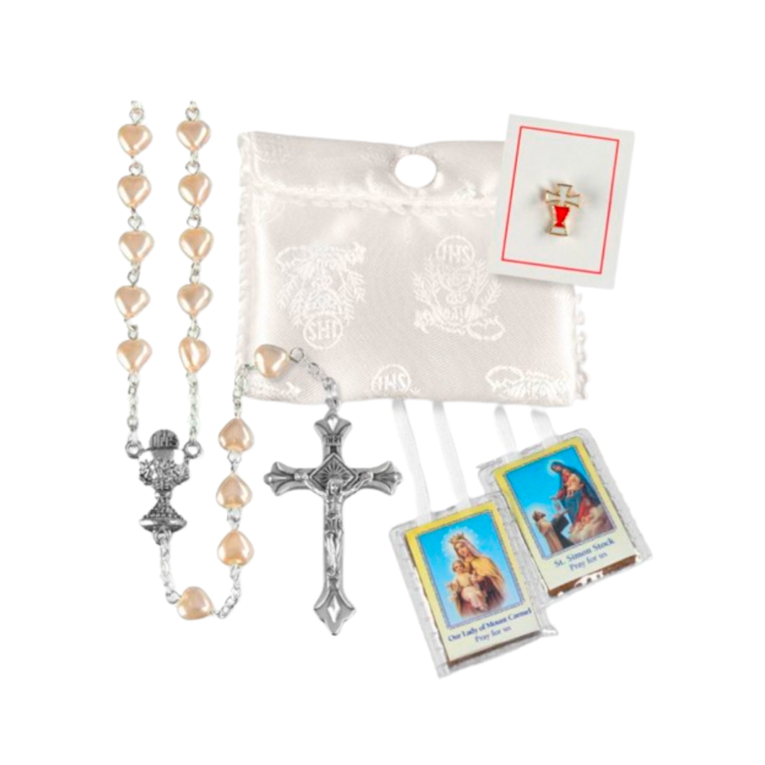 Communion Rosary Pin Scapular Set Girl 12-6046