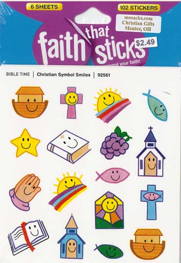 Faith That Sticks Christian Symbol SMiles-92561 includes 6 Jesus sticker sheets