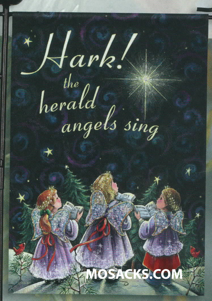 Flagtrends by Carson Christmas Flag Angel Choir Glitter Flag in 13x18 Inch Double Sided Glitter Flag 480-45973 with the verse Hark! the herald angels sing