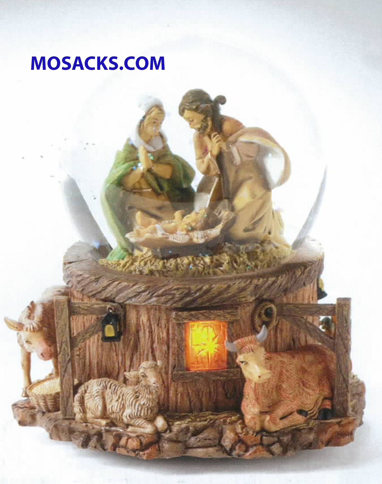 Fontanini Glitterdomes Stable Scene 5.75" H 20-66129 with Windows that Light Up and plays "Silent Night."