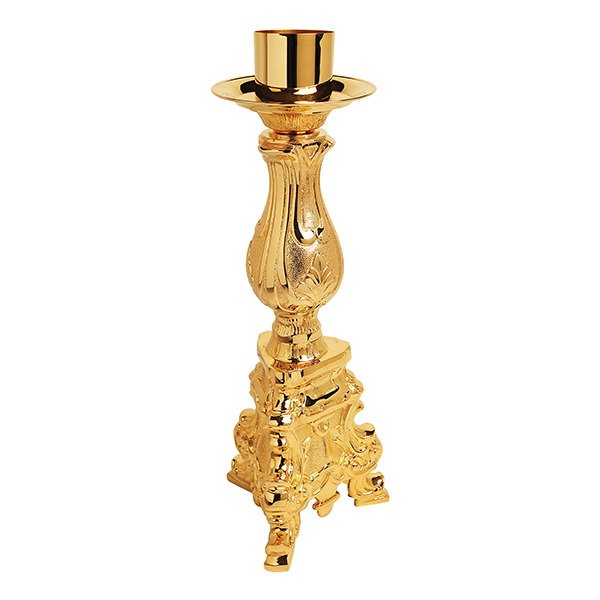 K Brand Gold Plated Paschal Candle Holder is 21-3/4" high with an 8-3/4" base and 2-1/2" candle socket 14-K873  FREE SHIPPING