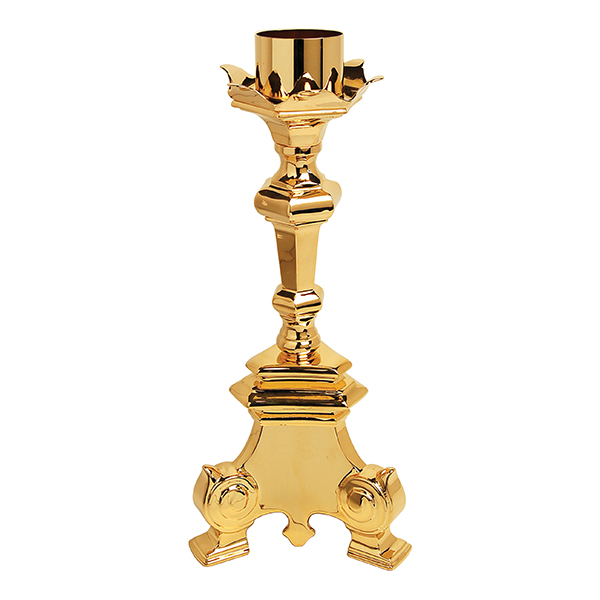 K Brand Gold Plated Paschal Candle Holder is 20" high with a 9.5" base and  2-1/2" candle socket 14-K875 FREE SHIPPING