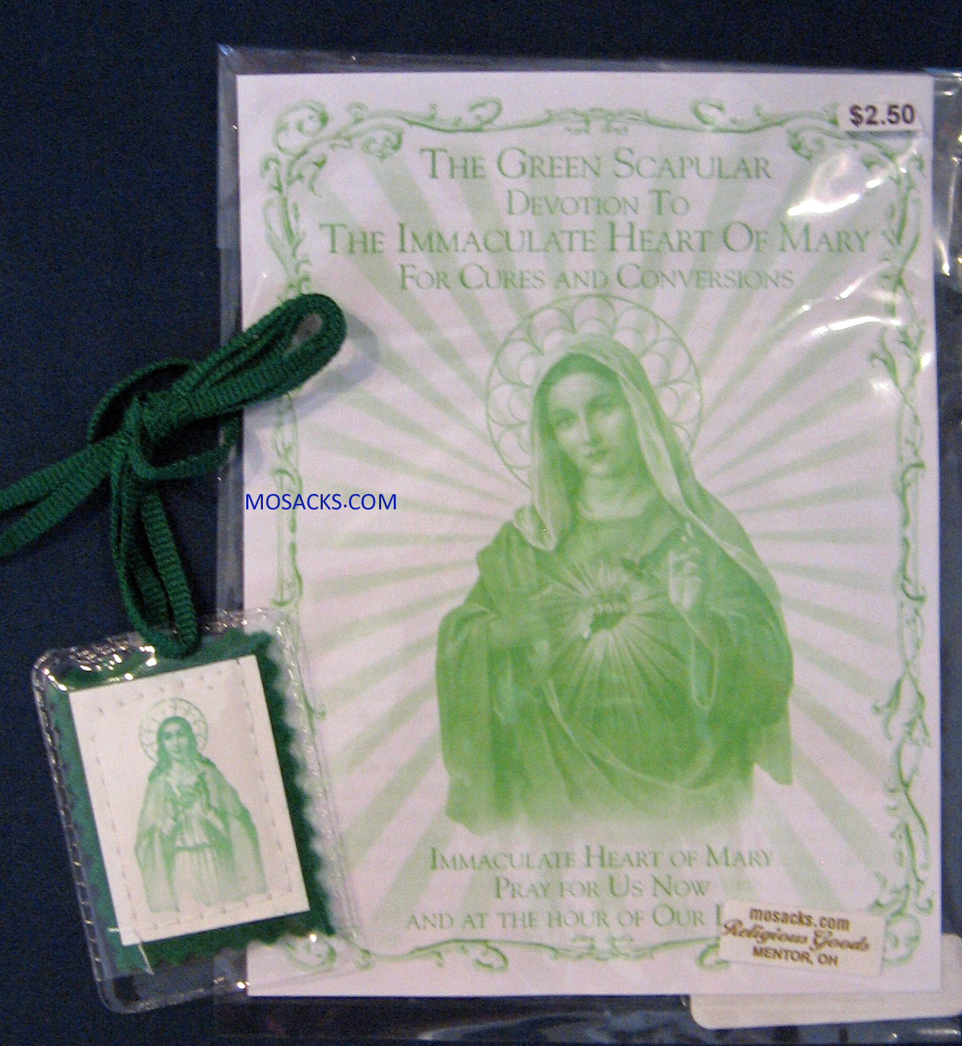 Green Scapular in Soft Plastic Case Devotion To Immaculate Heart 12-1506