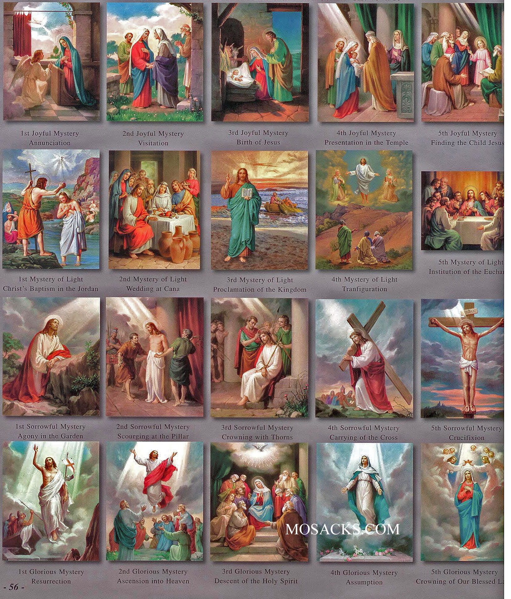 The 20 Mysteries of the Rosary 4" x 6" Teaching Aid Prints 1468