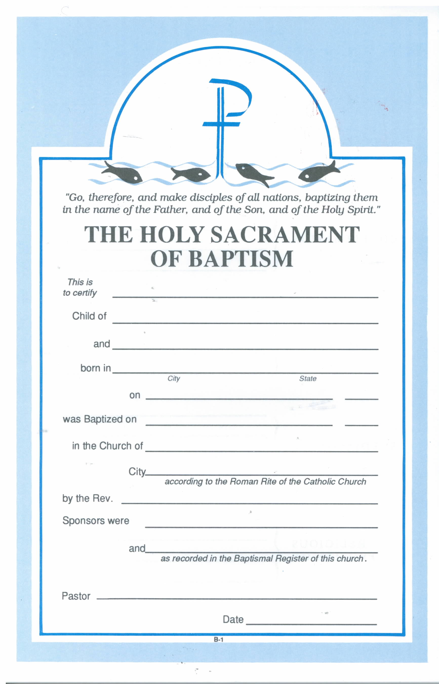 Holy Sacrament Of Baptism Certificate 50 per pad 8-RUB1