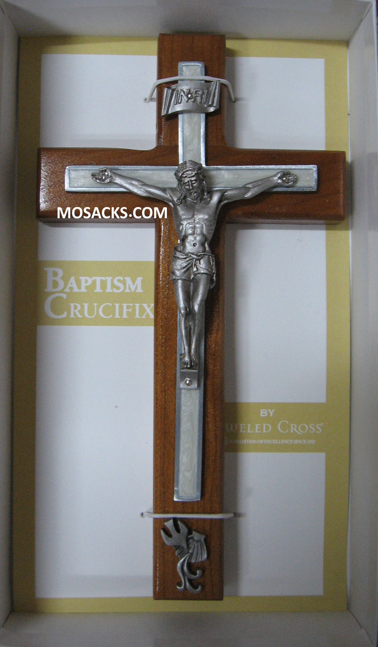 Baptism / RCIA  Crucifix 8" Cherry w/ white pearlized epoxy pewter Corpus-JC5140E