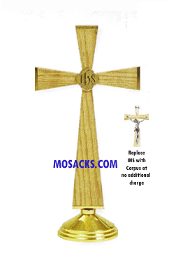 K Brand K751 Oak & Brass Altar Cross with K757 Corpus