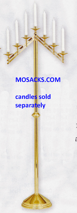 KBrand Ecclesiastical Brass Highly Polished Floor Candelabra with Adjustable Arms is 60" high with a 10.5" base and 7/8" candle sockets14-K486  FREE SHIPPING