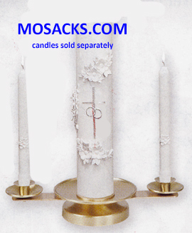 KBrand Ecclesiastical Brass Highly Polished or Satin Finish Brass Wedding Candelabra is 3" high x 15" wide with a Weighted base 14-K322  FREE SHIPPING