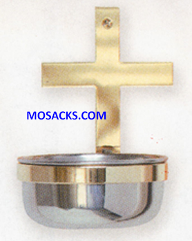 K Brand Holy Water Font in Stainless Steel with Brass Cross 14-K249  FREE SHIPPING