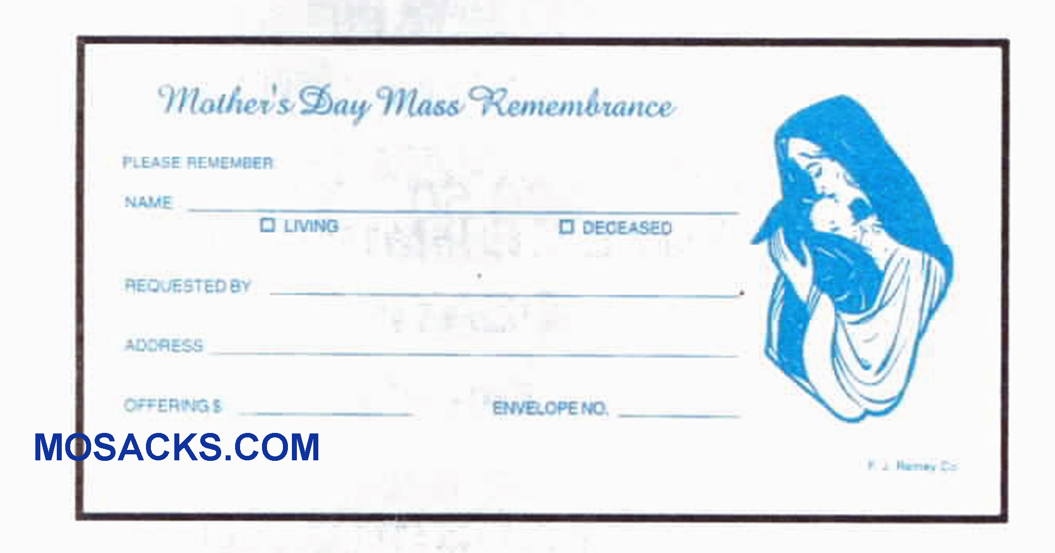 Mother's Day Mass Remembrance Envelope 6-1/4 x 3-1/8 #304-369