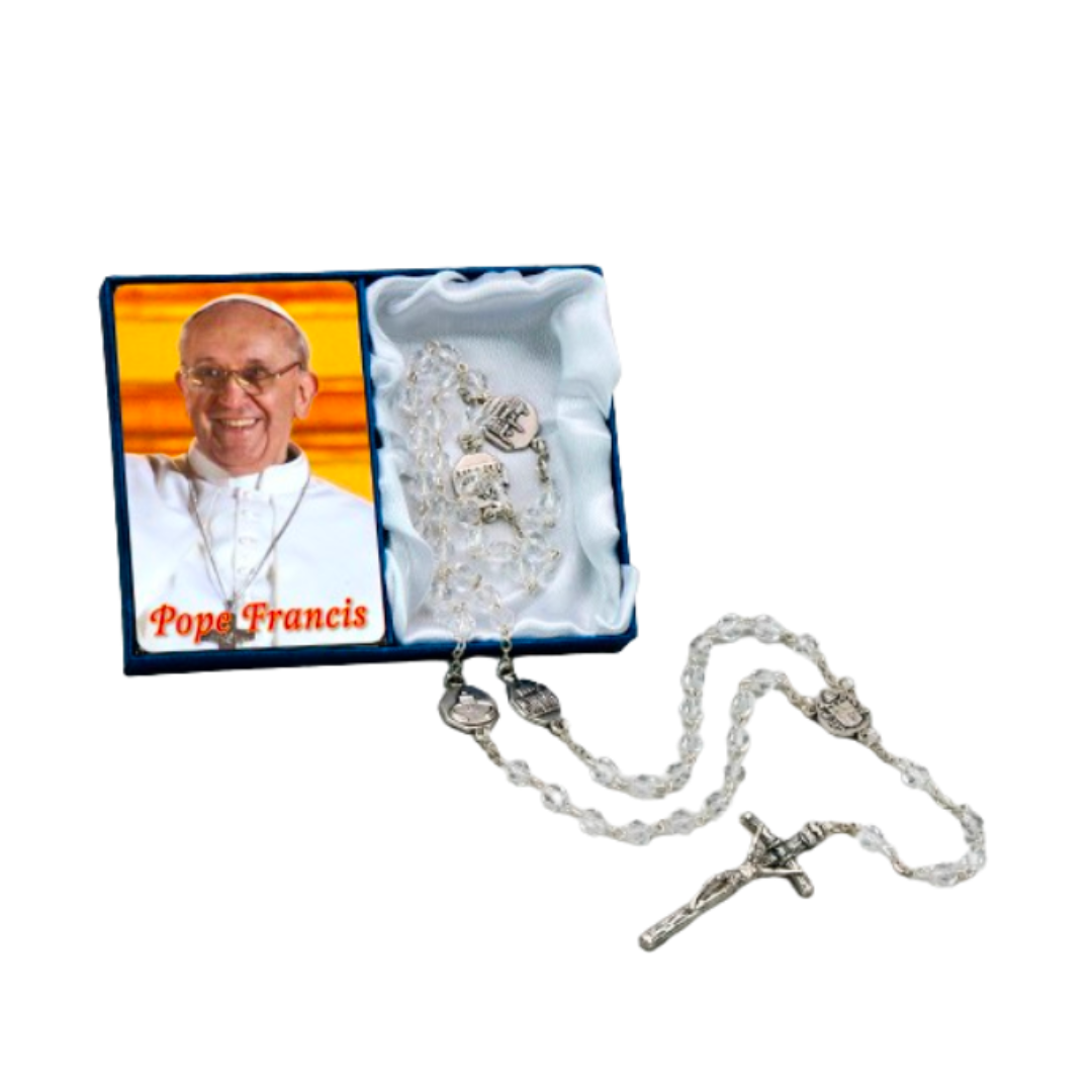 Pope Francis Commemorative Rosary Crystal & Prayer Card