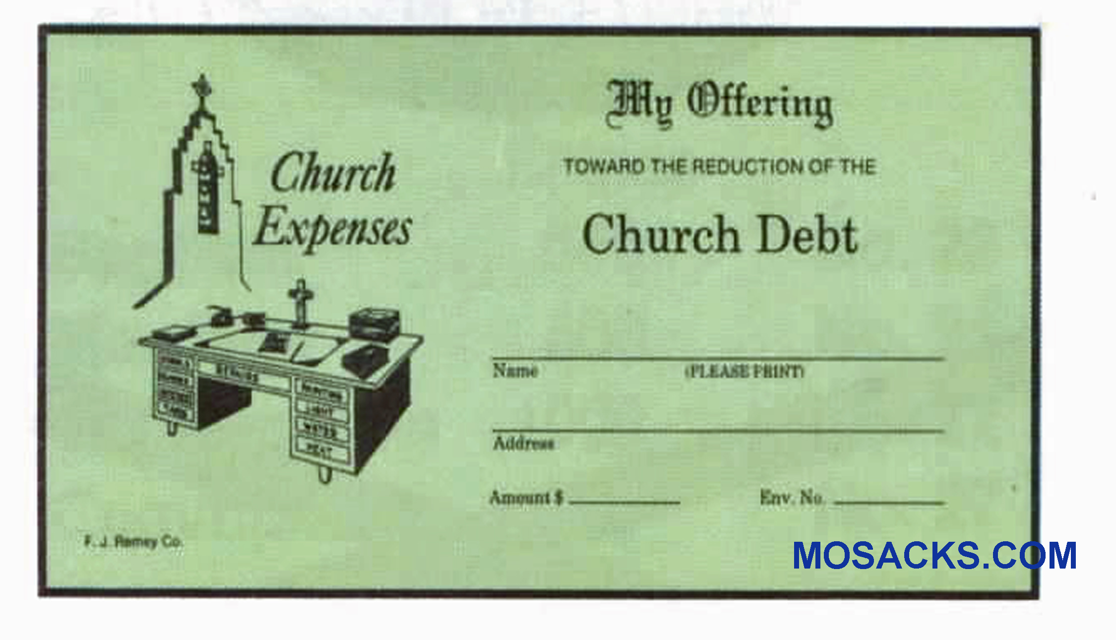 My Offering Toward Reduction of the Church Debt - Church Offering Envelope 6-1/4 x 3-1/8 #304-342