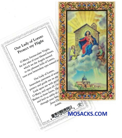 Our Lady of Loreto Protect My Flight Laminated Holy Card E73-282