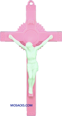 Pink and White 6" Sunburst Plastic Crucifix 185-763PW