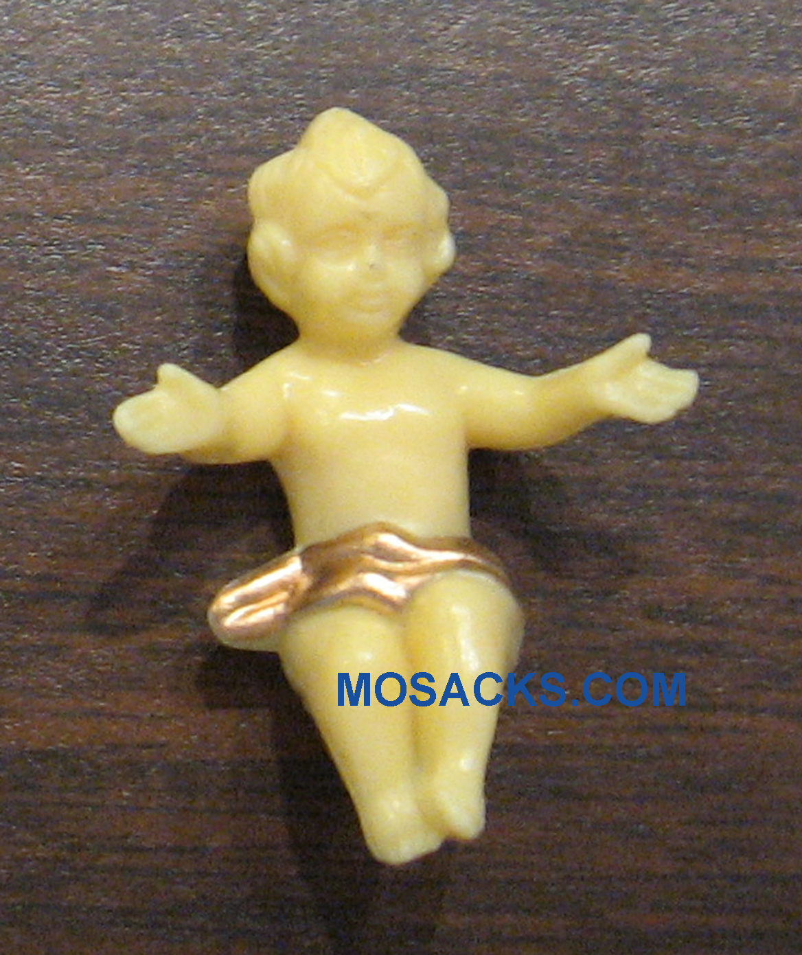 Plastic Baby Jesus with Gold Garments-1763 This plastic Baby Jesus with gold garments is also perfect for children's Advent activity Preparing the Manger and for a King's Cake. 1.5" .75" SEE QUANTITY PRICING