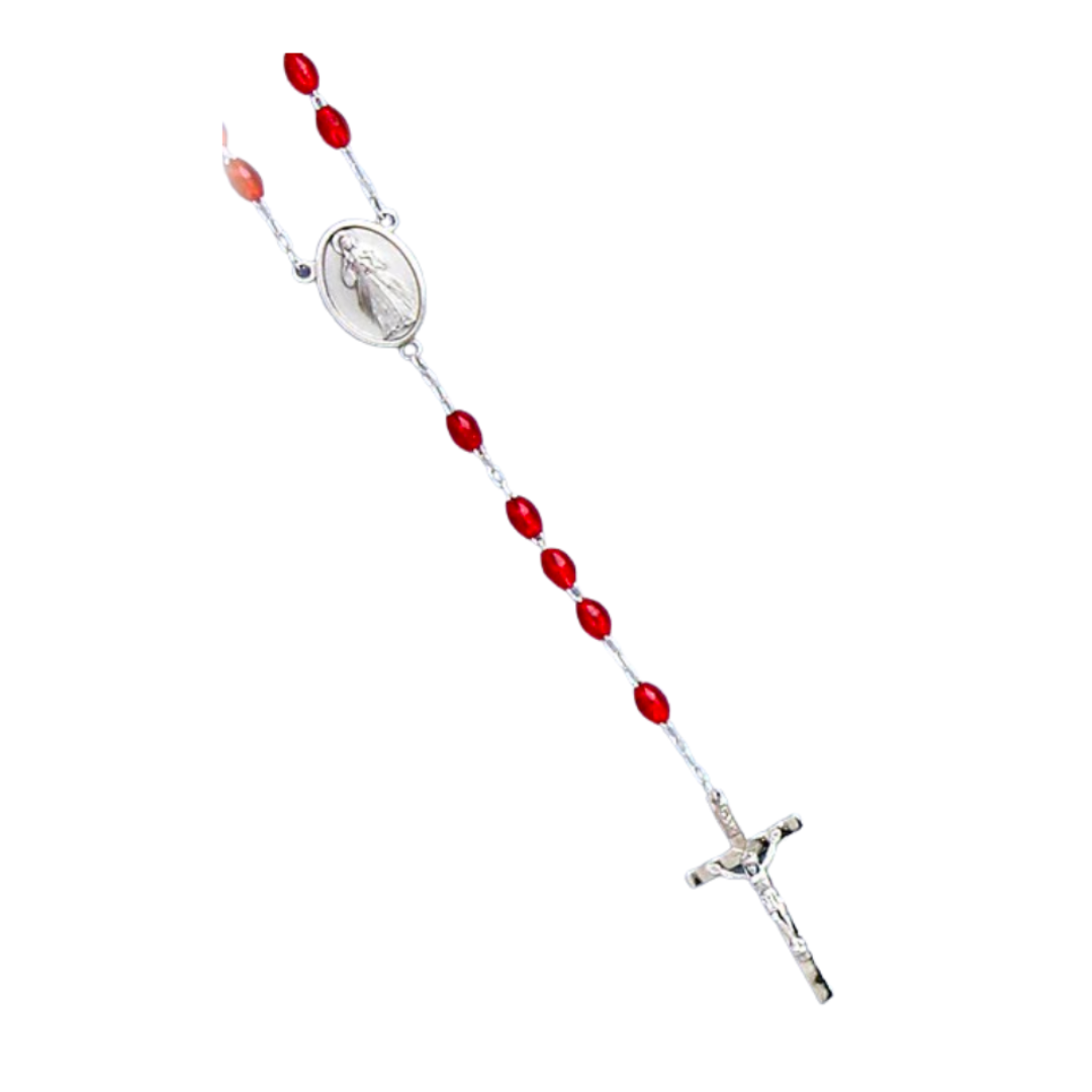 Specialty Rosary Jesus the Divine Mercy Red Rosary and Chaplet Prayer Card 64-5880CP