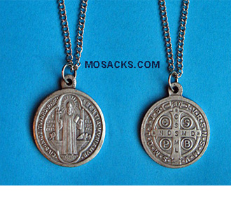 Saint Benedict Round Medal Pendant with 18" Chain