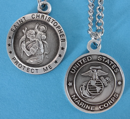 St. Christopher U.S. Marine Corps Sterling Medal 24" S Chain S-9104-24S
