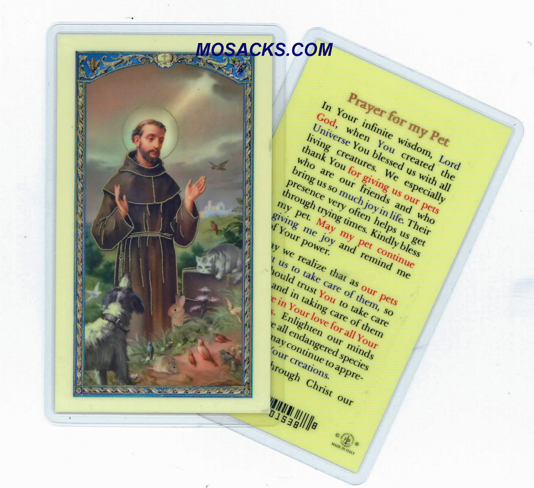 St. Francis "Prayer For My Pet" Holy Card, E24-314 Laminated