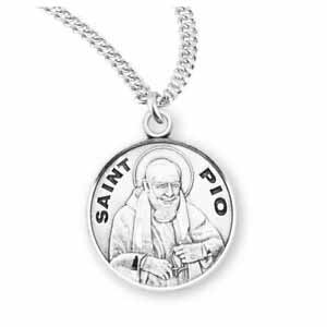 St. Pio Sterling Silver Medal 20" S Chain (S-9633-20S)