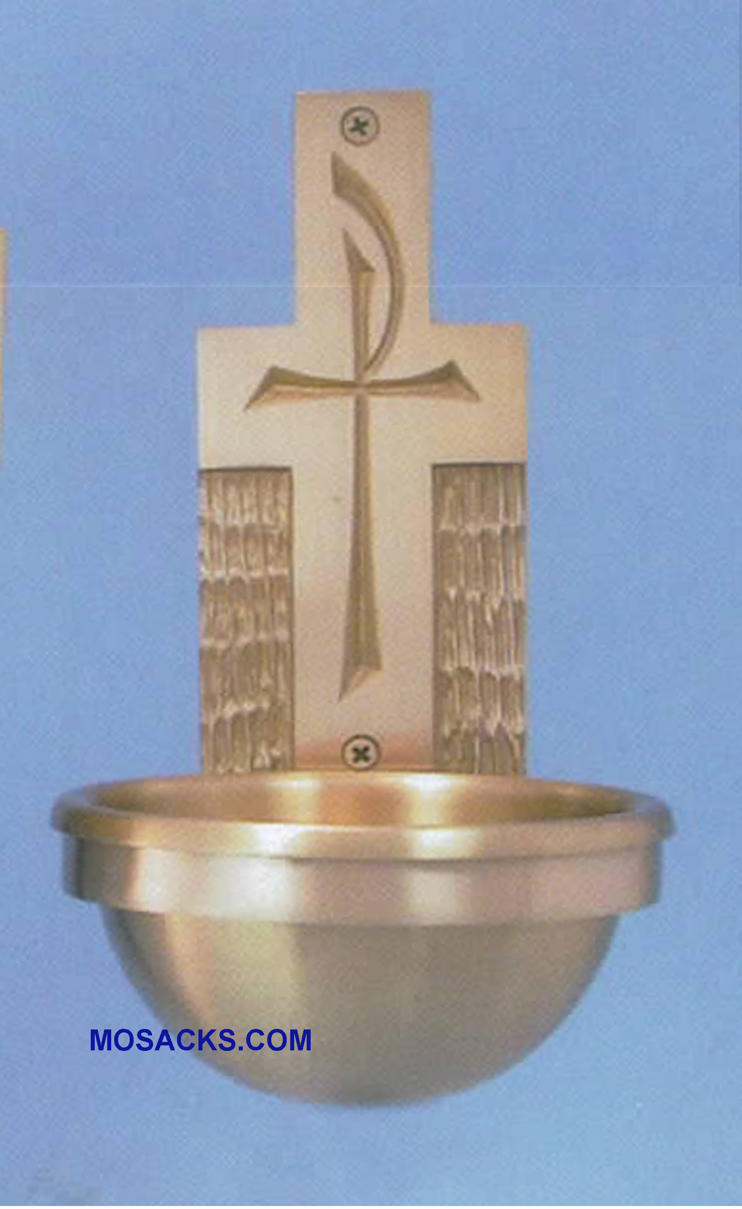 Bronze Holy Water Font Chi Rho on Cross 77HWF45