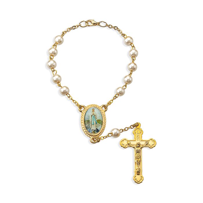 Auto Rosary Our Lady of the Highway Pearl Bead 12-A41-GD-293