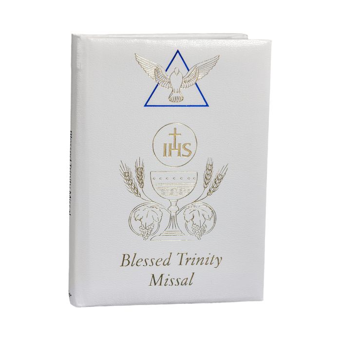 Communion Blessed Trinity Missal and Prayer Book Girl White 12-2638 with Italian Art and Gold Stamped Cover