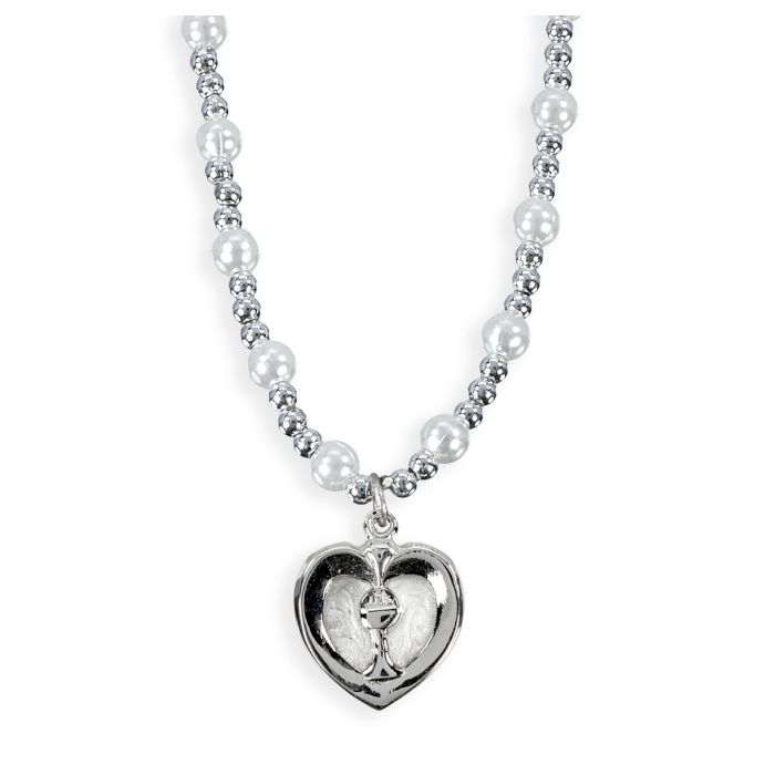 Communion 16" Heart-shaped Faux Pearl Necklace 12-1700-623