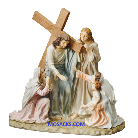 Galleria Divina The Way Of Suffering 11.25" resin/stone mix figurine 20-42926 depicts Jesus reaching out in love to the women and children as he walks the The Way of the Cross.  